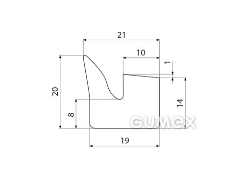 Silikonový profil tvaru "V", 20x21/19mm, 60°ShA, -50°C/+180°C, transparentní